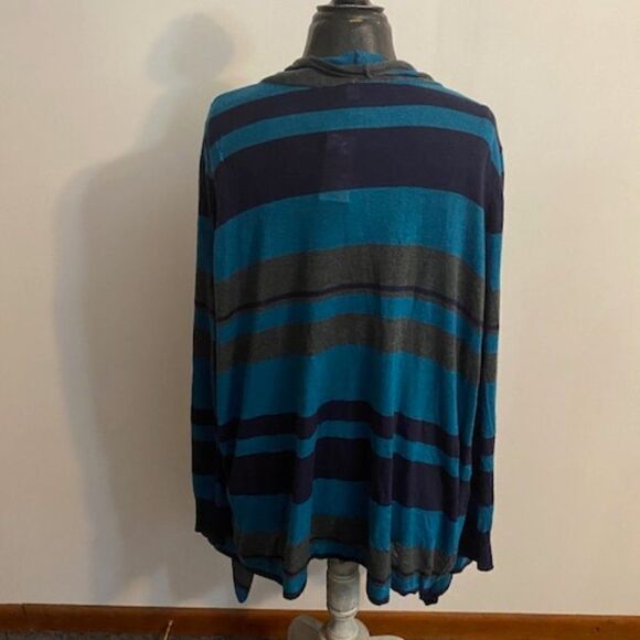 Lane Bryant Blue/Gray/Black striped drape front cardigan, size 26/28 - Picture 2 of 4